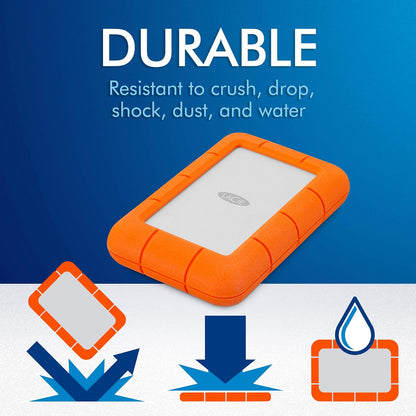 LaCie Rugged 5TB Portable External HDD - USB 3.0/2.0 Compatible, Shock/Dust/Rain Resistant for Mac & PC, Orange, Grey