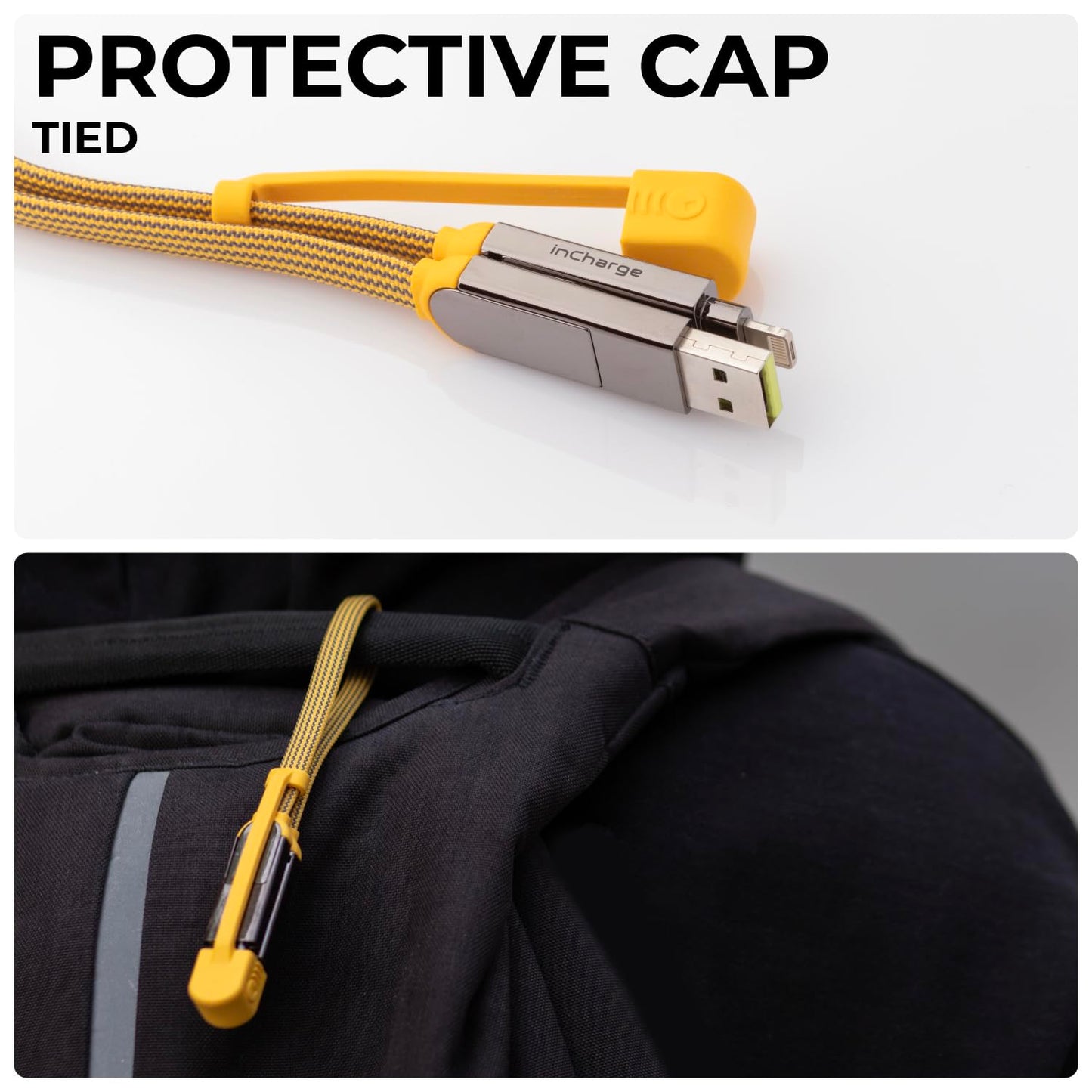 Rolling Square inCharge XL 30 cm - USB-C Cable, Universal Smartphone Cable, Gift for Men, 6-in-1 Universal Charger for Smartphones, Technical Gadget, Yellow, Lightning Cable 100W