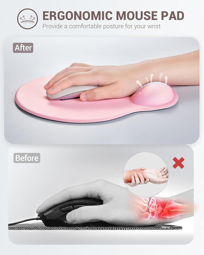 Ergonomic Mouse Pad Wrist Support Set, Memory Foam Keyboard Wrist Rest Set, Relieve Wrist Pain Keyboard Pad, Non-Slip Base Mousepad(Pink Set)