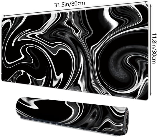 Gaming Mouse Mat Forest Background Pattern XXL XL Large Mouse Mat Long Extended Mouse Pad Desk Mat Non-Slip Rubber Mice Pads Stitched Edges Thin Pad (Wave Black)