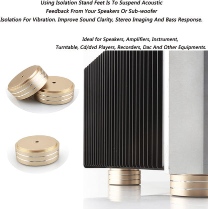 Tertullus 4 Pcs Speaker Feet Aluminum HiFi Turntable Feet Isolation Feet Aluminum Stand Speakers Spikes Audio Pads 58x22mm for HiFi Amplifier/Speaker/Turntable/Player(Gold)