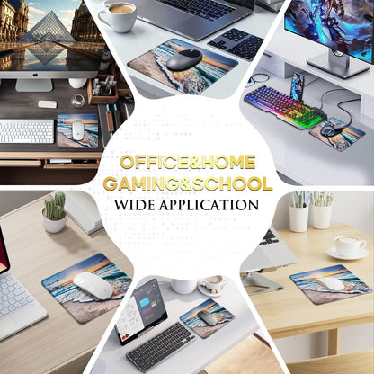 JIKIOU 3 Pack Mouse Pad with Stitched Edge, Comfortable Mouse Pads with Non-Slip Rubber Base, Washable Mousepads Bulk with Lycra Cloth, Mouse Pads for Computers Laptop Mouse 10.2x8.3x0.12in Beach