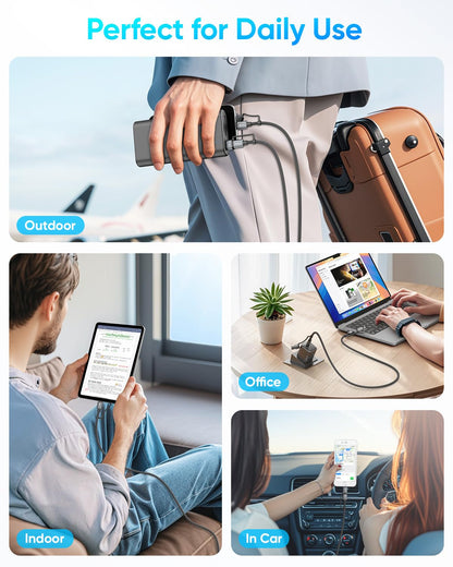 SUNGUY 4 in 1 Charging Cable 3FT [2 Pack], 60W Multi Charging Cable, USB-C/A to Lighting/C Cord for iPhone 16/15/14 Pro/iPad/MacBook/Samsung Galaxy S25/S24/Tablets