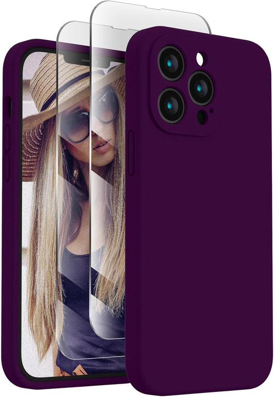 FireNova Designed for iPhone 13 Pro Case, Silicone Upgraded [Camera Protection] Phone Case with [2 Screen Protectors], Soft Anti-Scratch Microfiber Lining Inside, 6.1 inch, Wine Red