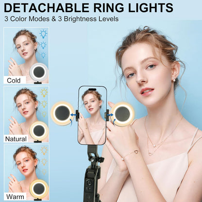 70.9" Auto Face Tracking Tripod 360° Rotation with Stand & Light, Phone Camera Holder Stand with Remote & Gesture Control, Extendable Selfie Stick for GoPro/Travel/Vlog/Video/Tiktok/Live Streaming