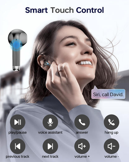 Wireless Earbuds Bluetooth 5.3 Ear Buds, Bluetooth Headphones with LED Display Charging Case, 40Hrs Playtime Stereo Sound, IPX7 Waterproof in-Ear Earphones with Mic for Phone Tablet Sports, Charcoal