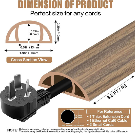 Floor Cord Cover Self Adhesive Cord Hider,3.3FT Cable Management, Extension Strip Protector for Wires, Prevent Cable Trips for Offices, Gyms, Exhibitions Cavity:0.39"(W) x0.27(H) Woodsmokedbrown