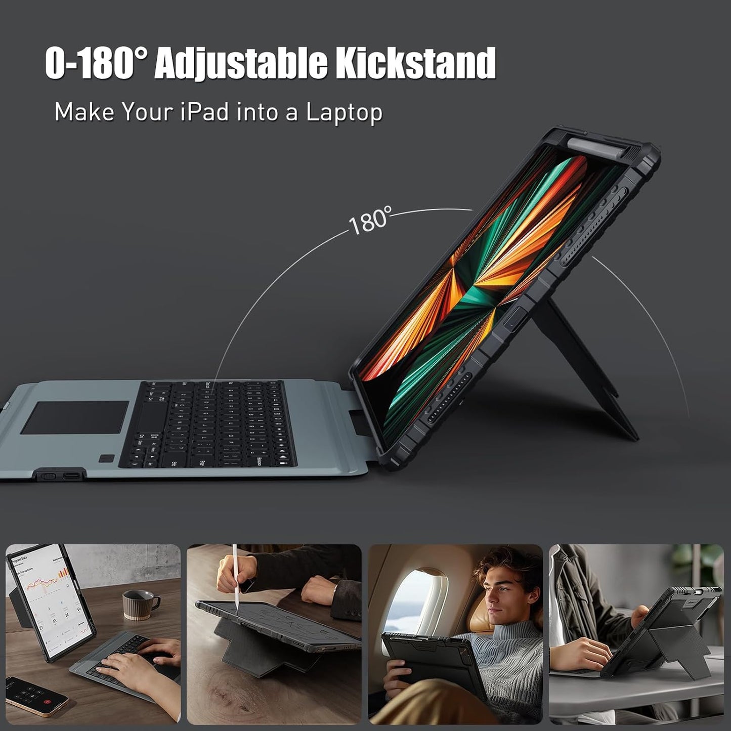 Nillkin for iPad Air 13 inch M2 2024 M3 2025 Keyboard Backlit Bumper Case for iPad Pro 12.9 (3rd, 4th, 5th and 6th gen) Detachable Keyboard with Built in trackpad, Stand,US English - Elite Black