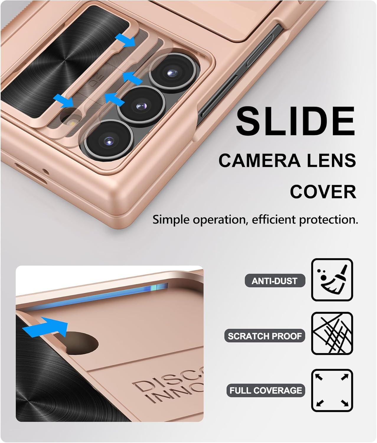 for Samsung Galaxy Z Fold 6 Case with Card Holder & Hinge Protection & Screen Protector, Built-in Camera Lens Cover, Rugged Shockproof Phone Cover Case for Samsung Z Fold 6 5G 2024, Rose Gold