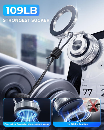 DIMONCOAT 2025 Upgraded 360° Rotation Vacuum Magnetic Phone Holder for Car,for Suction Cup Phone Mount Stand [109+LBS Strongest Suction & Magnetic] Adjustable Swivel Lock, for Your Car/Mirror