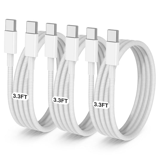 3-Pack Grey 3.3FT 60W USB C to USB C Cable, Type C to Type C Cable,Fast Charging Cable for iPhone 16 15 Pro Plus Pro Max，for Galaxy S24 S23, for iPad Pro/Air, for MacBook Pro/Air and More