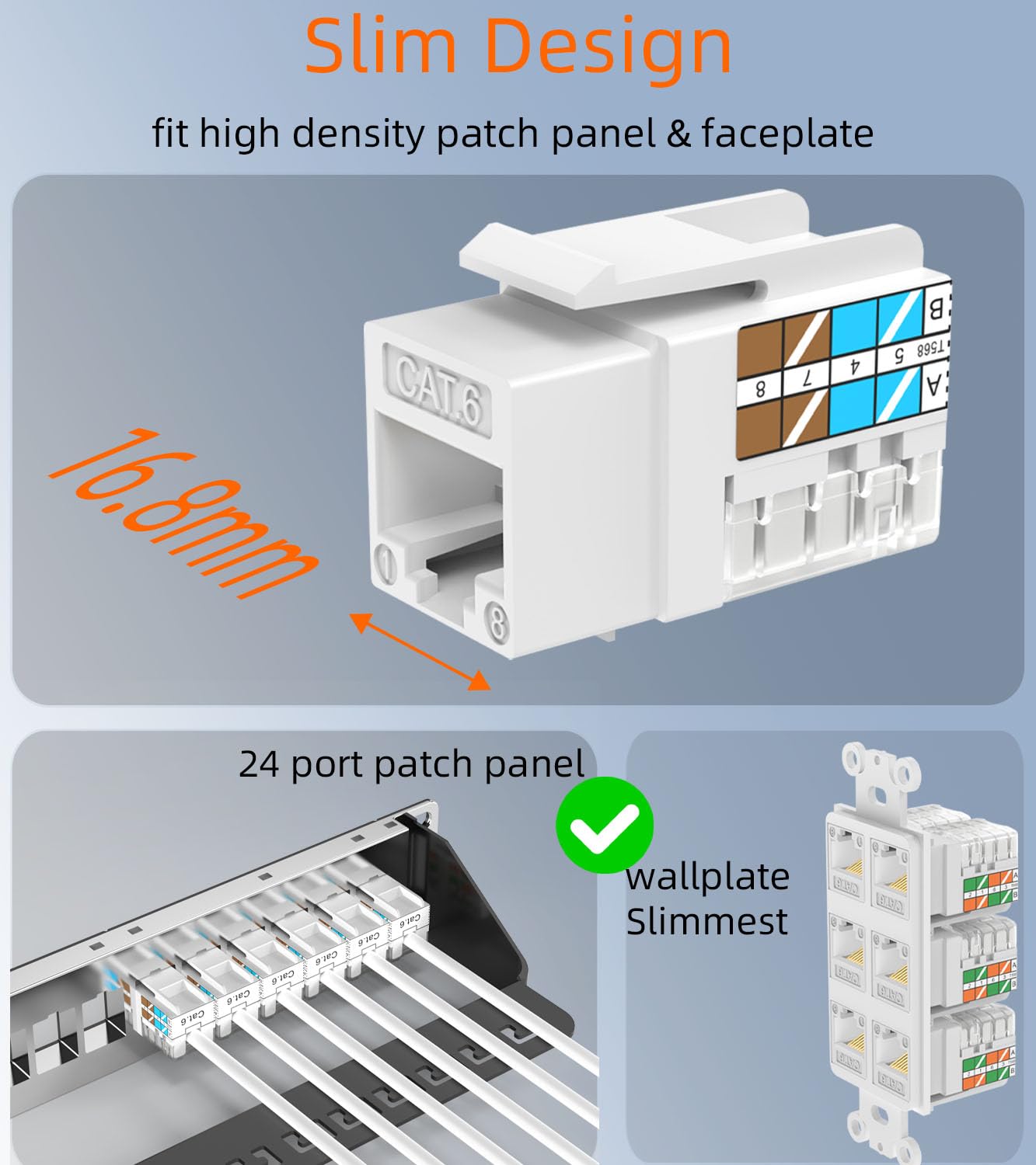 Rapink RJ45 Keystone Jack Cat6 10G Support, Keystone Jacks UTP 25 Pack for Wall Plate and Patch Panel, Rj45 Keystone 90 Degree White Color for Cat6, Cat5e, Cat5 Cabling