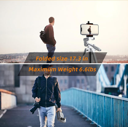 PHOPIK Extendable Tripod Stand - 55" Phone Tripod with 360 Panorama, Shutter-Video, 1/4" Mounting Screw for iPhone/Android/Sport Camera&Insta360 x5 - White