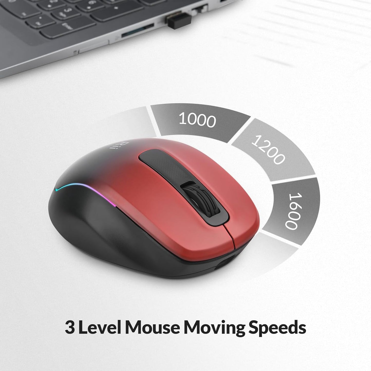 Rii Wireless Mouse Rechargeable, 2.4 GHz with USB Receiver, 1000/1200/1600 DPI, Ergonomic Grips, Silent Keys, Cordless Computer Mice for Laptop, PC, Desktop, Mac