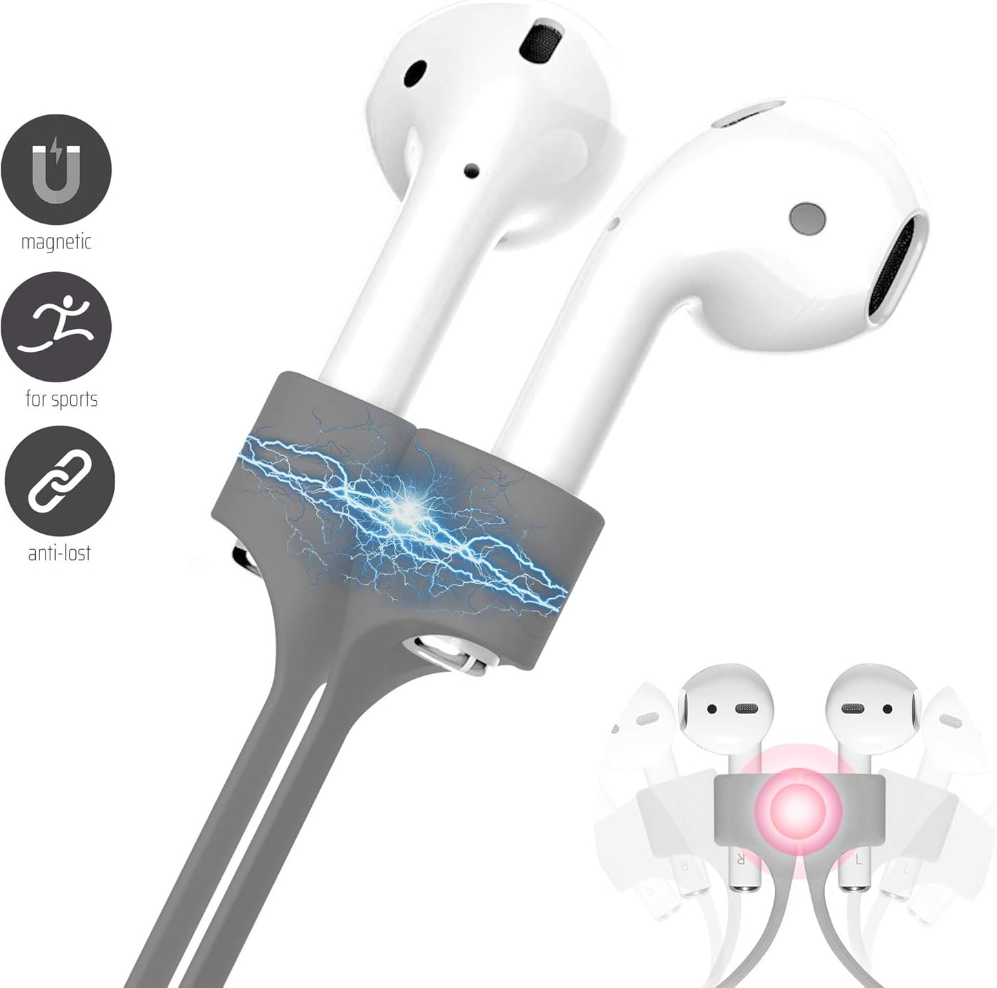 Ultra Strong Magnetic Airpod Pro Strap Anti-Lost Cord Sports Lanyard Compatible with Airpods 3rd 2nd Generation Pro 3 2 1 (Grey)