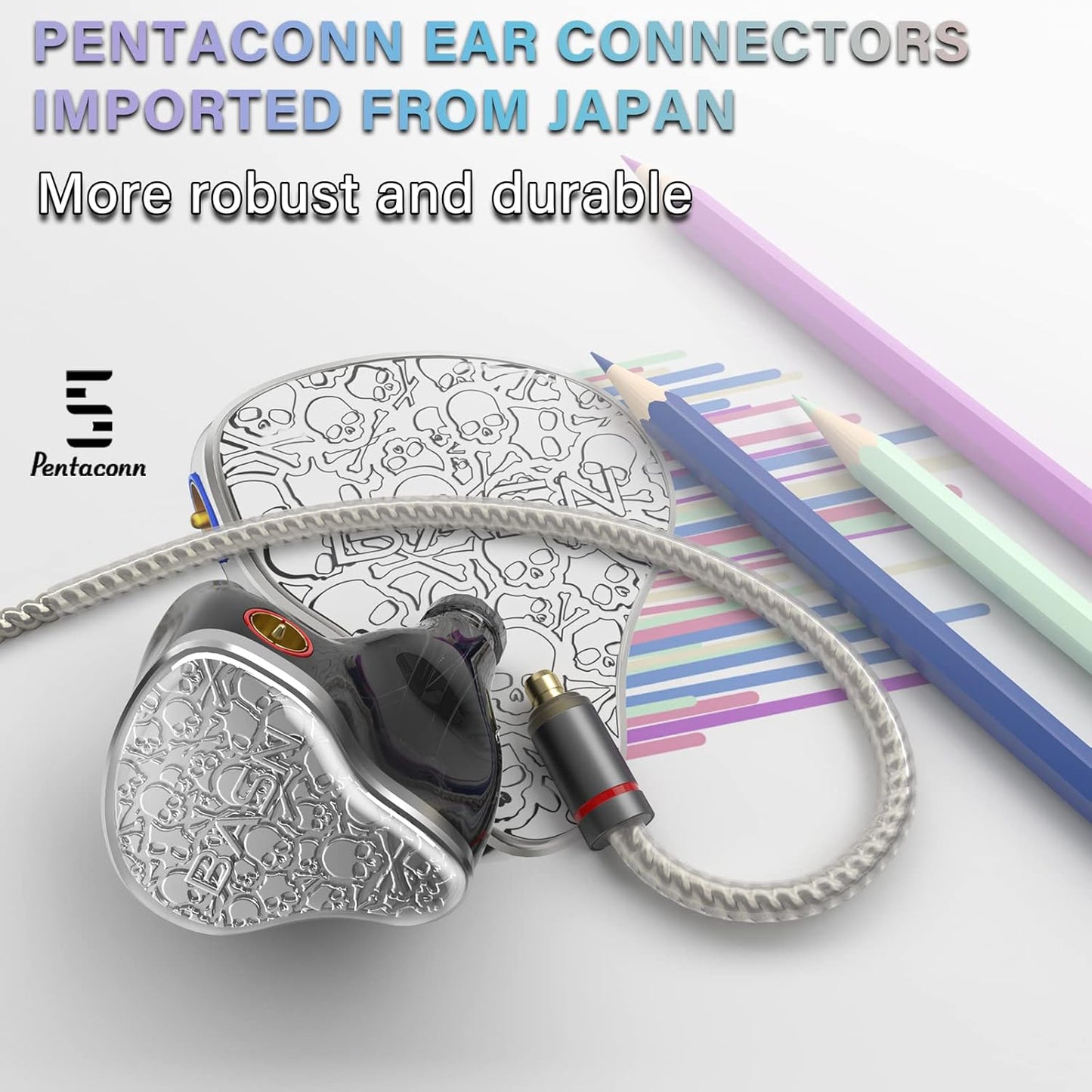 BASN Bmaster5 in Ear Monitors, 1DLC Diaphragm+4BA 5 Drivers IEM Earphones with Silver-Plated OFC Cable, Noise Isolation Wired Earbuds for Musicians (Silver)