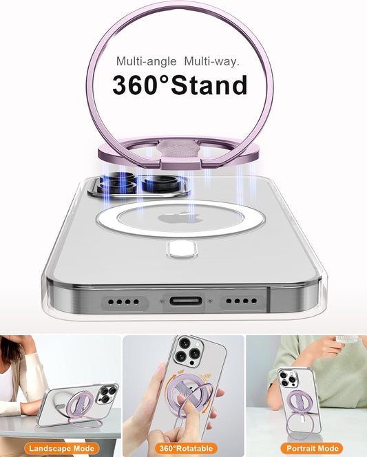 EWA MagOne 3rd Gen [Compatible with MagSafe] Phone Grip Stand with Finger Strap, Removable Magnetic Ring Holder Kickstand Loop for iPhone 16,15, 14, 13, 12 Series-(Purple)