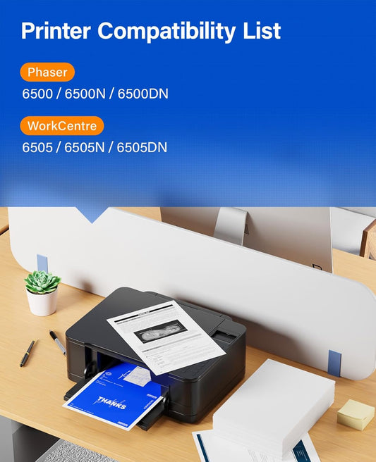 6500 6505 Toner Cartridge Set 4-Pack High Capacity 106R01597 106R01594 106R01595 106R01596 Replacement for Xerox Phaser 6500 6500N 6500DN WorkCentre 6505 6505N 6505DN Printer Black Cyan Magenta Yellow