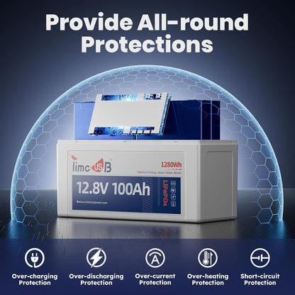 12V 100Ah LiFePO4 Battery, 4000+ Deep Cycle Lithium Battery, Built-in 100A BMS, Ideal for Trolling Motor, RV, Solar Panel Systems, and Off-Grid Power Solutions