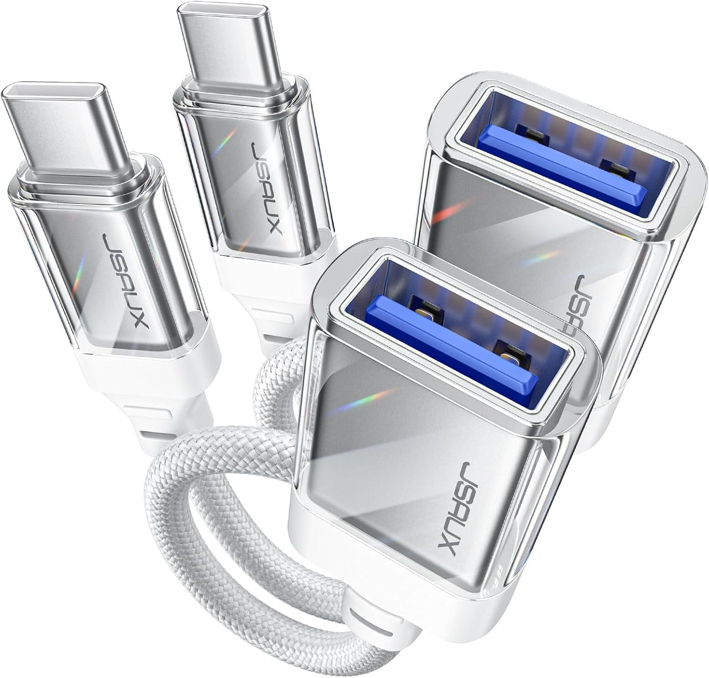 JSAUX USB to USB C Adapter [2 Pack], USBC OTG Adapter Compatible with MacBook Pro/Air, iPhone 15 Pro Max, Samsung Galaxy S24/S23/S22/S21 and More USB C Devices-Crystal White