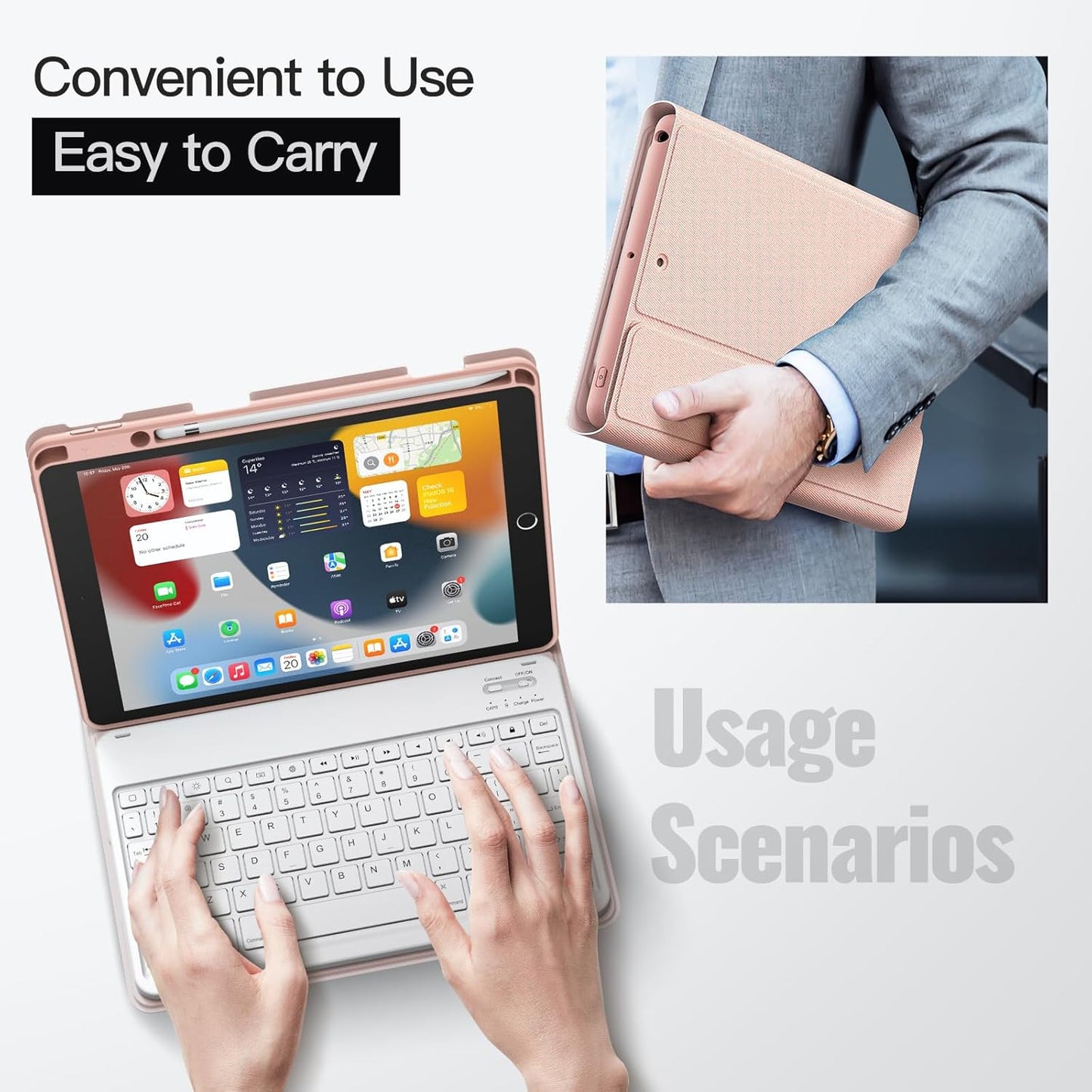 JETech Keyboard Case for iPad 10.2-Inch (2021/2020/2019 Model, 9th/8th/7th Generation) with Pencil Holder, Magnetic Detachable Bluetooth Wireless Keyboard, Soft TPU Back Stand Cover (Rose Gold)