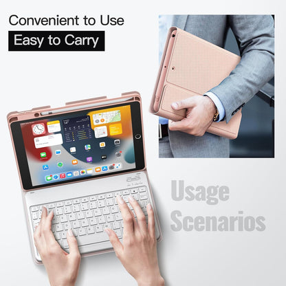 JETech Keyboard Case for iPad 10.2-Inch (2021/2020/2019 Model, 9th/8th/7th Generation) with Pencil Holder, Magnetic Detachable Bluetooth Wireless Keyboard, Soft TPU Back Stand Cover (Rose Gold)