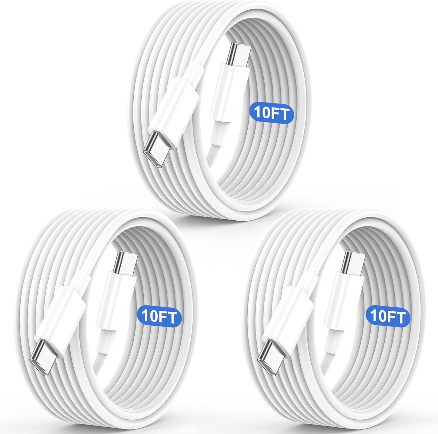 Long USB C Cable 10ft Fast Charging,3Pack 60W Type C to C 10 ft Charger Cord for Apple for iPhone 16/15/15 Pro/Plus/Pro Max,for MacBook Pro/Air,for IPad Air 4/5/Mini 6/Pro Charge 10 feet