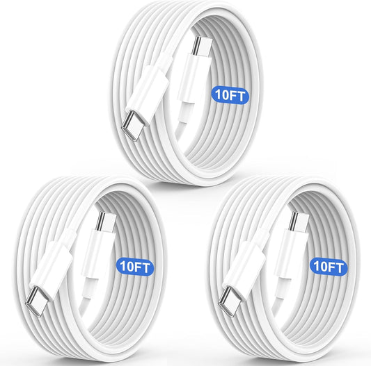 Long USB C Cable 10ft Fast Charging,3Pack 60W Type C to C 10 ft Charger Cord for Apple for iPhone 16/15/15 Pro/Plus/Pro Max,for MacBook Pro/Air,for IPad Air 4/5/Mini 6/Pro Charge 10 feet