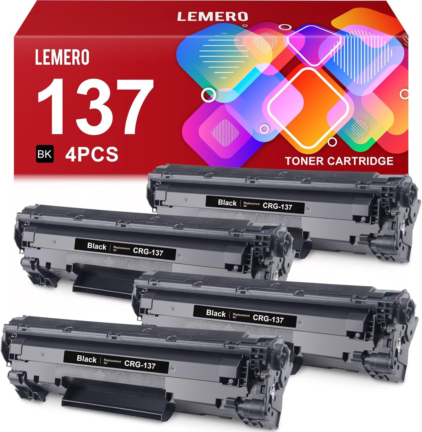 LEMERO 137 Black Toner Cartridge Compatible Replacement for Canon 137 CRG-137 Black Toner for ImageClass D570 MF236n MF232w MF216n LBP151dw Printer (137 Black-4 Pack)