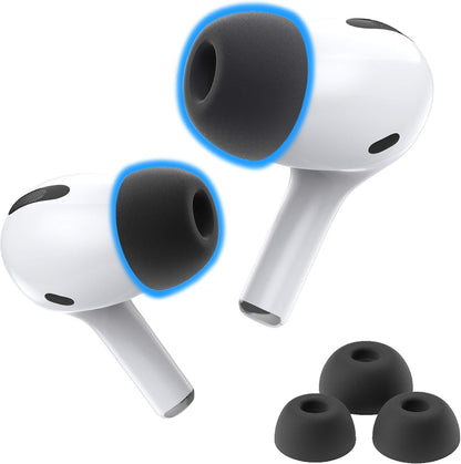 Foam Masters Memory Foam Ear Tips for AirPods Pro 1st & 2nd Gen | Comfortable | Secure | Better Noise Cancellation | Version 3.0 Replacement Buds (Small, Med, Large - 3 Pairs, Black)