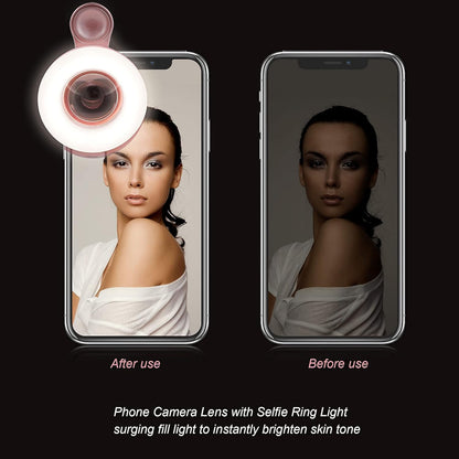 Macro Lens for iPhone and Android with Mini Clip Ring Light, Portable Rechargeable Dimming, for Smart Phone Photography, Camera Video Recording, VLOG