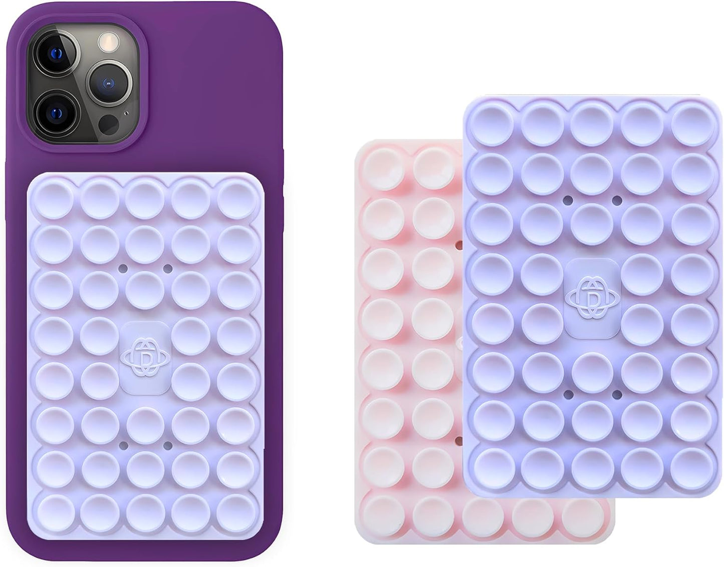 Silicone Double-Sided Suction Phone Grip Detachable Mount - Car Dashboard/Shower Phone Holder, Hands-Free For Selfies & Videos, ASMR- iphone & Android Compatible (Large, Baby Pink+Purple)