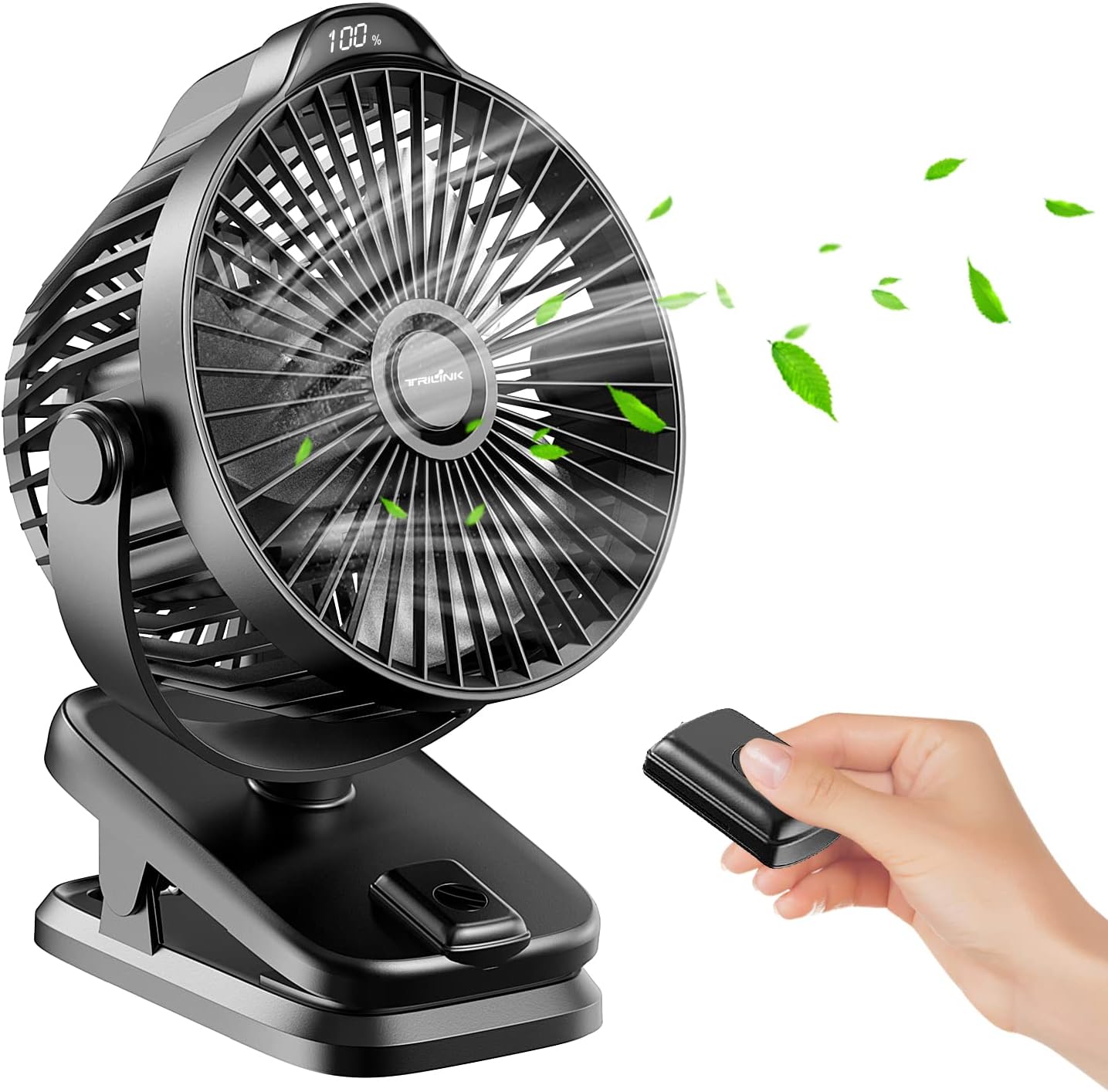 Small Clip on Fan with Remote Control | 8000mAh Battery | 5 Speeds | 5" Portable Rechargeable Mini Desk/Table Fan for Baby Stroller, Outdoor Camping, Tent, Desktop, Bedroom, Living Room, Office, Dorm