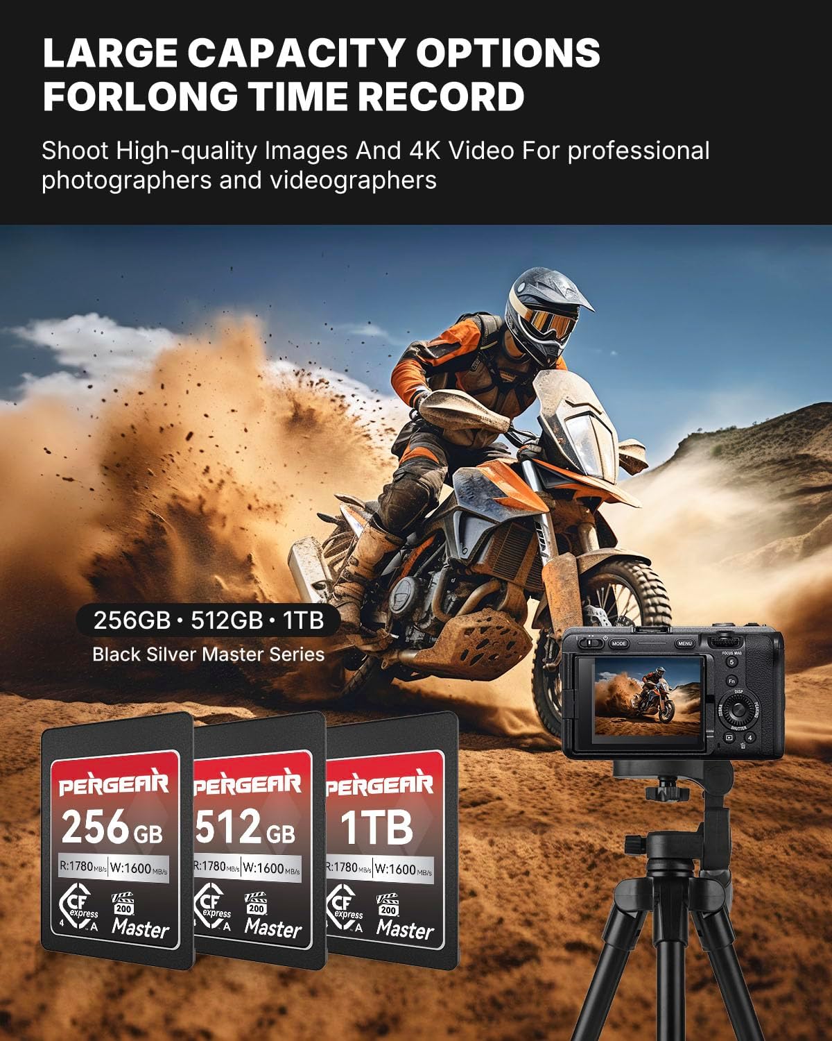 Pergear 512GB CFexpress 4.0 Type A Memory Card (2-Pack),Up to 1780MB/S Read Speeds,USB4.0(PCIe 4.0),Raw,8K 30P Record,Compatible for Sony Camera,ILME-FX3,ILME-FX6,ILME-FX30(Black Silver Master Series)