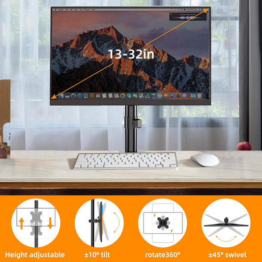 PHOLITEN Monitor Mount for Most 13-32" Computer Screens up to 20lbs,Adjustable Single Desk Monitor Stand with Tilt Swivel Rotation, VESA 75x75mm/100x100mm