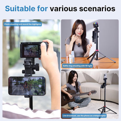 ULANZI MT-78 Extendable Phone Tripod, Metal 72.83" Selfie Stick Camera Tripod Stand with 2 in 1 Phone Clip, 360° Ball Head Camera Tripod with Cold Shoe for iPhone Sony Canon, Lightweight for Travel