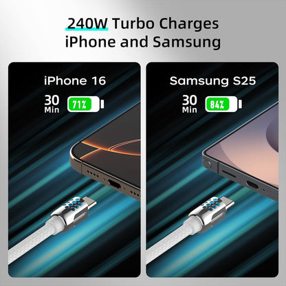 MFish 4-in-1 USB C Charging Cable, 6 Ft Type C to Type C Cable, 240W Fast Charger for iPhone 16/15/14 Pro Plus Pro Max, for iPad MacBook Pro/Air, Laptops - Multi Charger Cord with USB-A