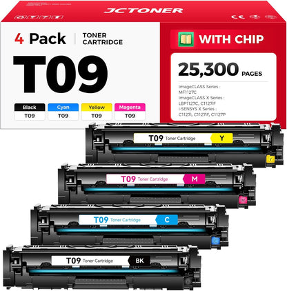 T09 Toner Cartridge Set 4-Pack with chip High Yield Replacement for Canon T09 T09L 3020C005AA 3019C005AA 3018C005AA 3017C005AA for Color imageCLASS MF1127C X LBP1127C C1127i C1127iF C1127P Printer Ink