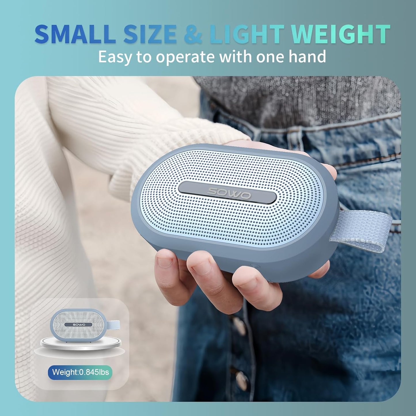 SOWO Wireless Portable Small Speaker, Ultra Magnetic Bluetooth Speaker for Golf Cart, Coverless IP67 Waterproof, 24 H Playtime, Pro Sound, Clip Hanging Design for Outdoor, Indoor - Blue