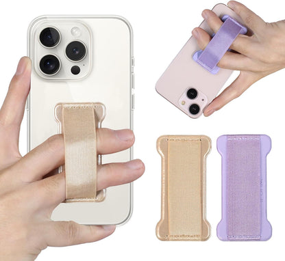 Phone Grip Holder for Hand, Universal Finger Strap Phone Holder, Finger Selfie Grip Compatible with Most Smartphones (Gold Purple) - 2Pack