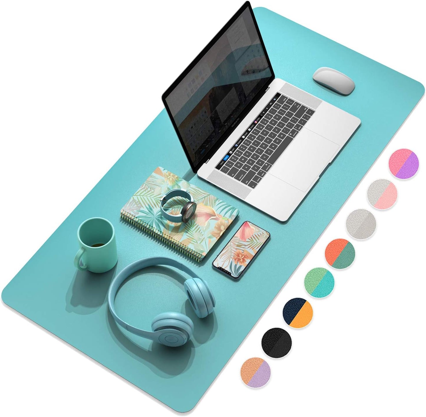 YSAGi Desk Mat, Mouse Pad,Waterproof Desk Pad,Large mouse pad for desk, Leather Desk Pad Large for Keyboard and Mouse,Dual-Sided Mouse Mat for Office and Home (35.4" x 17", Calamine Blue+Cobalt Green)