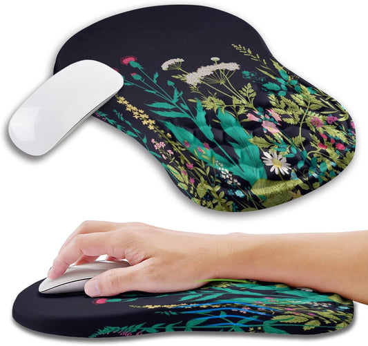 Ergonomic Mouse Pad Wrist Support with Memory Foam Massage Bulge, Carpal Tunnel Pain Relief Mousepad Wrist Rest for Mouse(12x8 inch, Midnight Floral)