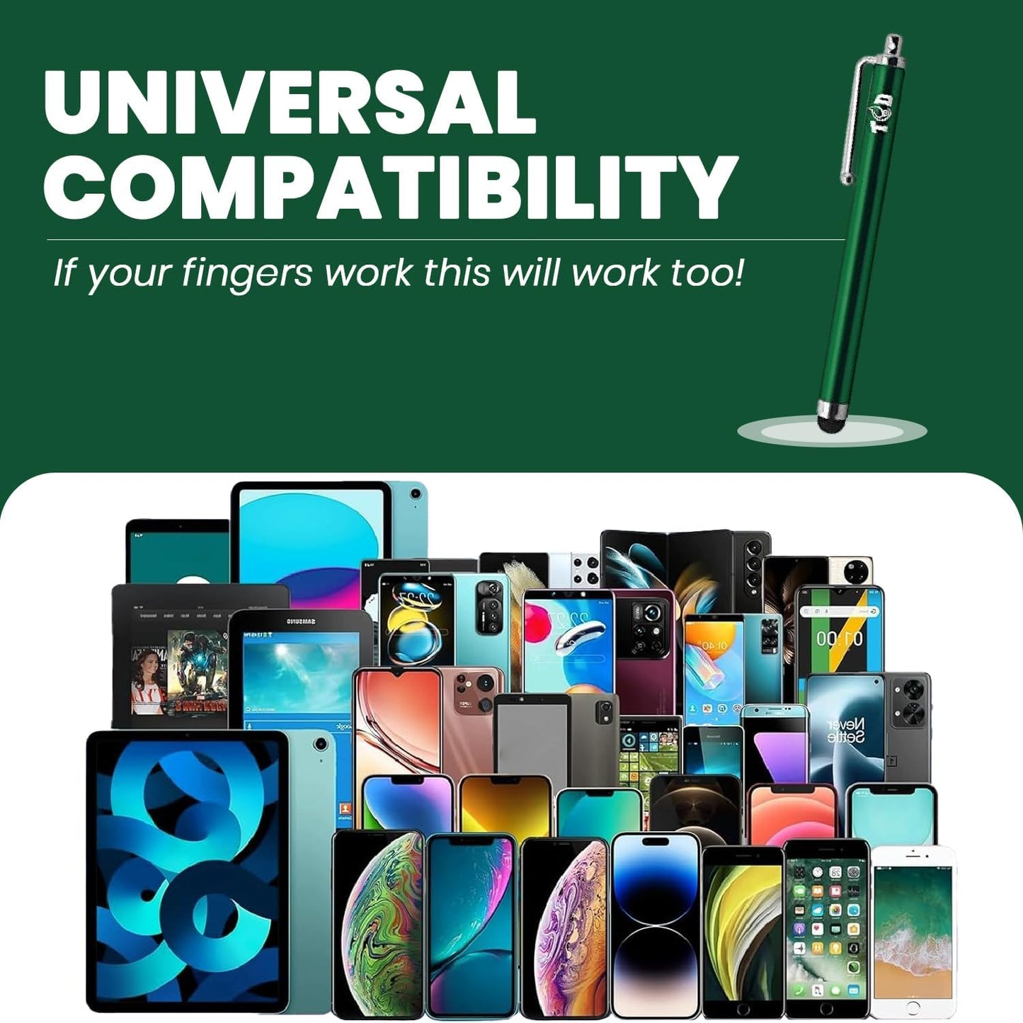 TCD 10-Pack Stylus Pen Set – Universal Capacitive Pen for iPad, iPhone, Tablet, Laptop – Premium Thick Rubber Tip Styluses for All Touchscreen Devices, Green