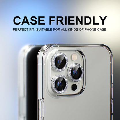 Choiche [3+1 for iPhone 13 Pro/iPhone 13 Pro Max Camera Lens Protector Bling, 9H Tempered Glass Camera Cover Screen Protector Metal Ring Decoration Accessories (Glitter-Silver)