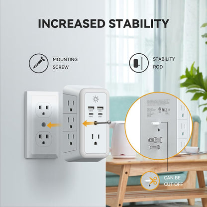 Multi Plug Outlet, USB Wall Charger, Surge Protector, 7 Outlet Extender with 4 USB Charging Ports (2 USB C) 1680J Power Strips Outlets with Night Light, Wall Plug Adapter Spaced for Home Travel Office