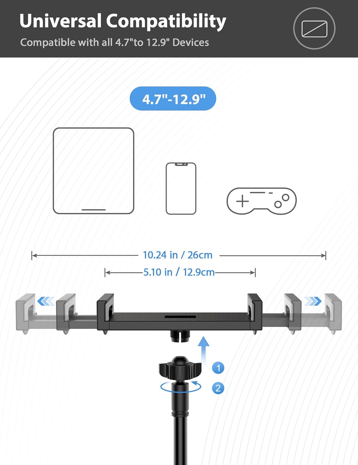 Tablet Stand Holder for Bed, Gooseneck Mount with Adjustable Flexible Arm Compatible with iPad Air Pro Mini, Samsung Tab, Nintendo Switch Kindle Other 4.7"-12.9" Device