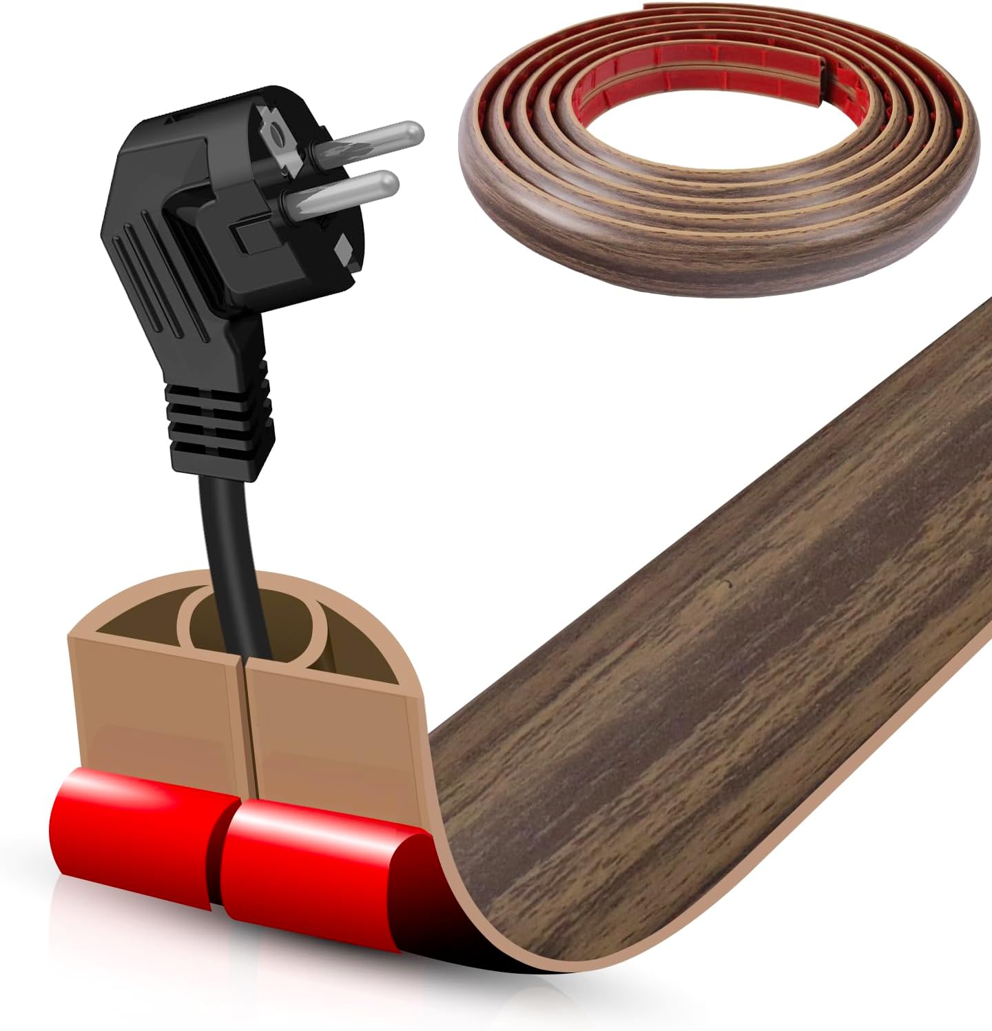 Floor Cord Cover Self Adhesive Cord Hider,20FT Cable Management, Extension Strip Protector for Wires, Prevent Cable Trips for Offices, Gyms, Exhibitions Cavity:0.39"(W) x 0.27"(H) Wood Walnut