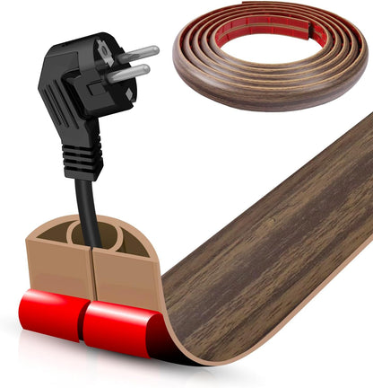 Floor Cord Cover Self Adhesive Cord Hider,10FT Cable Management, Extension Strip Protector for Wires, Prevent Cable Trips for Offices, Gyms, Exhibitions Cavity:0.39"(W) x 0.27"(H) Wood Walnut