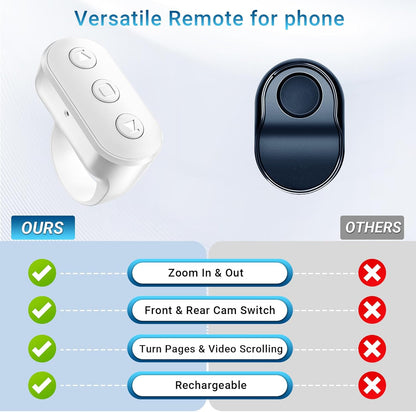 Wireless Ring Phone Zoom Remote for iPhone Android Camera Accessories, Phone Front/Rear Camera Flip Shutter, Content Creator Must Have Selfie Essentials for Tiktok YouTube Photo Video Recording