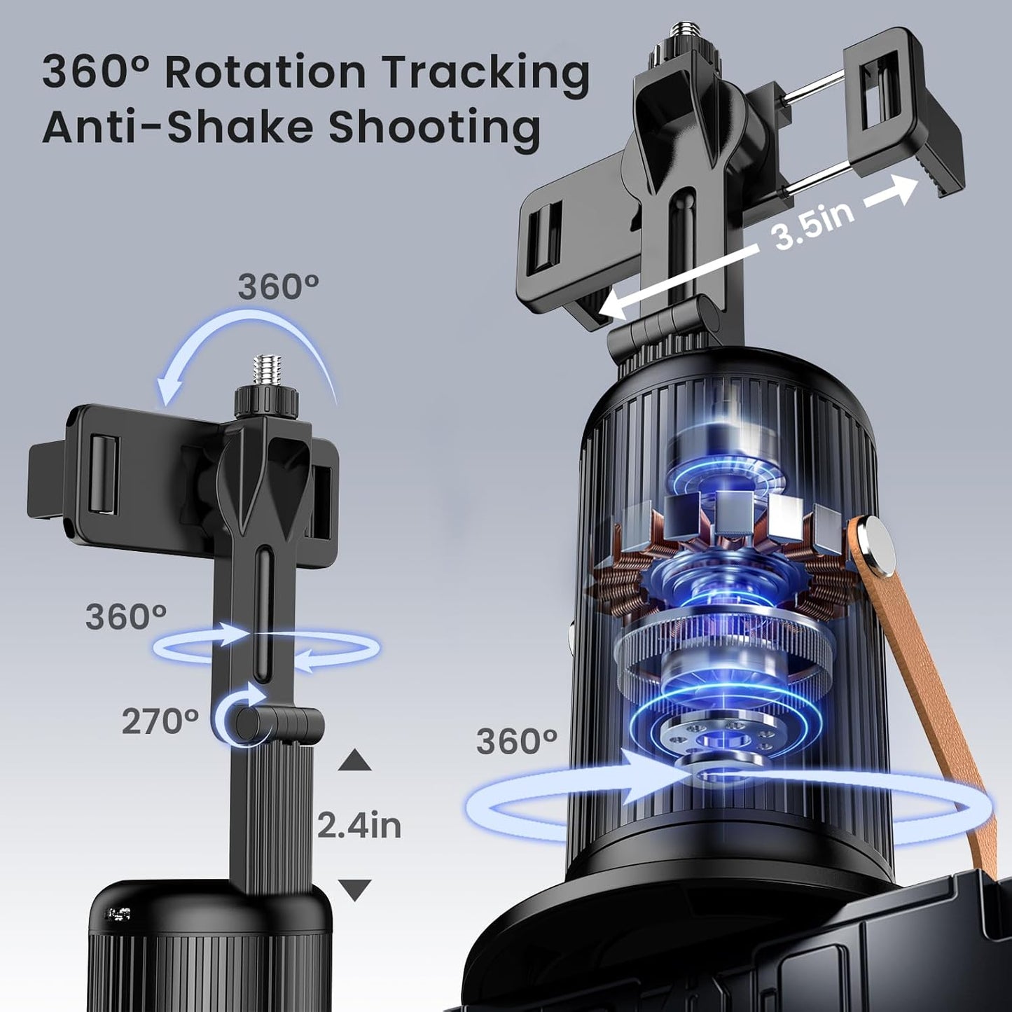 P08 Auto Face Tracking Phone Holder, No APP, 360°Rotation Phone Tracking Gimbal with Detachable Remote & 2 Fill Light, Phone Stand Gesture Control for Vlogging, Live Streaming, Video Recording